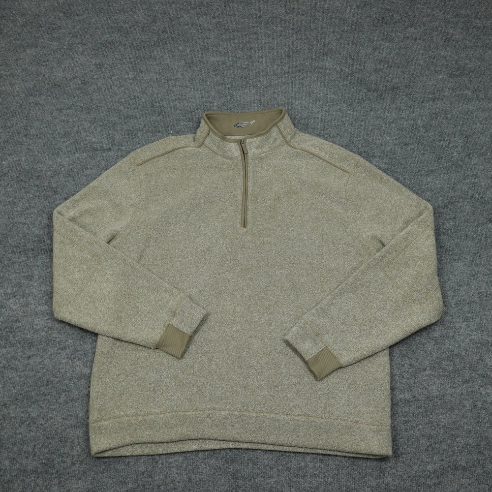 Greg Norman Pullover Mens Large Tan Quarter Zip Fleece Heathered Golf Shark Logo